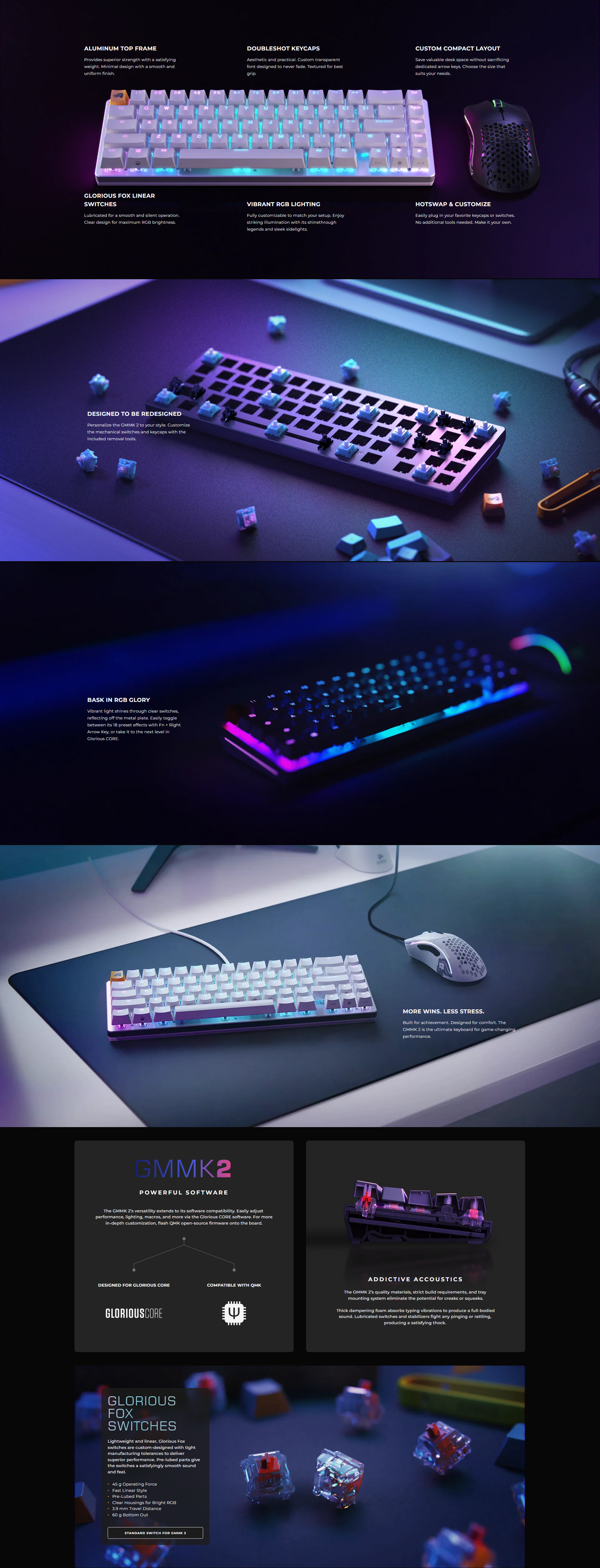 A large marketing image providing additional information about the product Glorious GMMK 2 Compact Mechanical Keyboard - White (Prebuilt) - Additional alt info not provided
